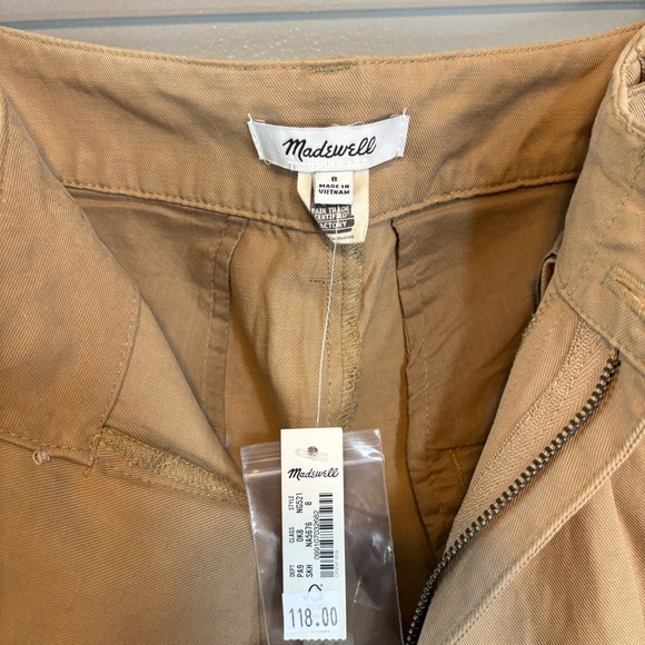 NWT Madewell sz 8 The Harlow Wide Leg Pleated Pant Linen Blend Trouser Khaki Tan - Picture 6 of 8